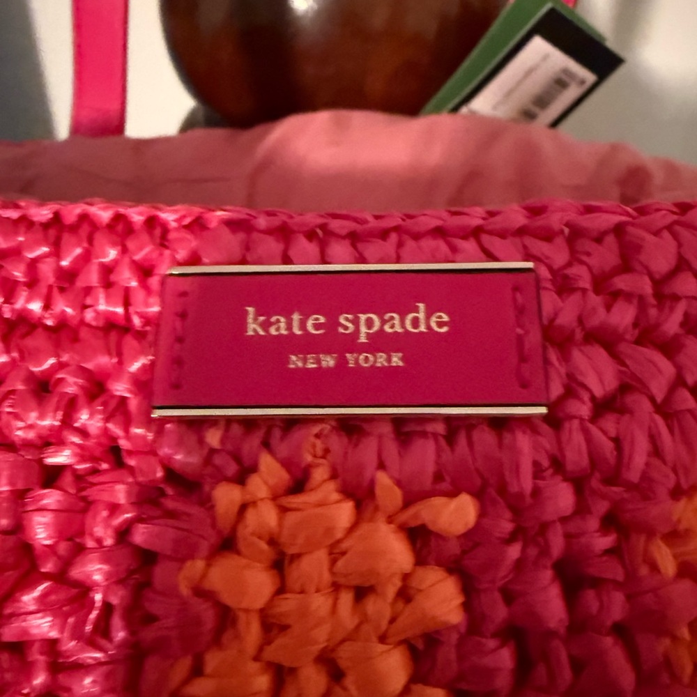 NWT Hawaii Kate spade New York Pink & Orange Woven Straw Tote - Picture 2 of 9